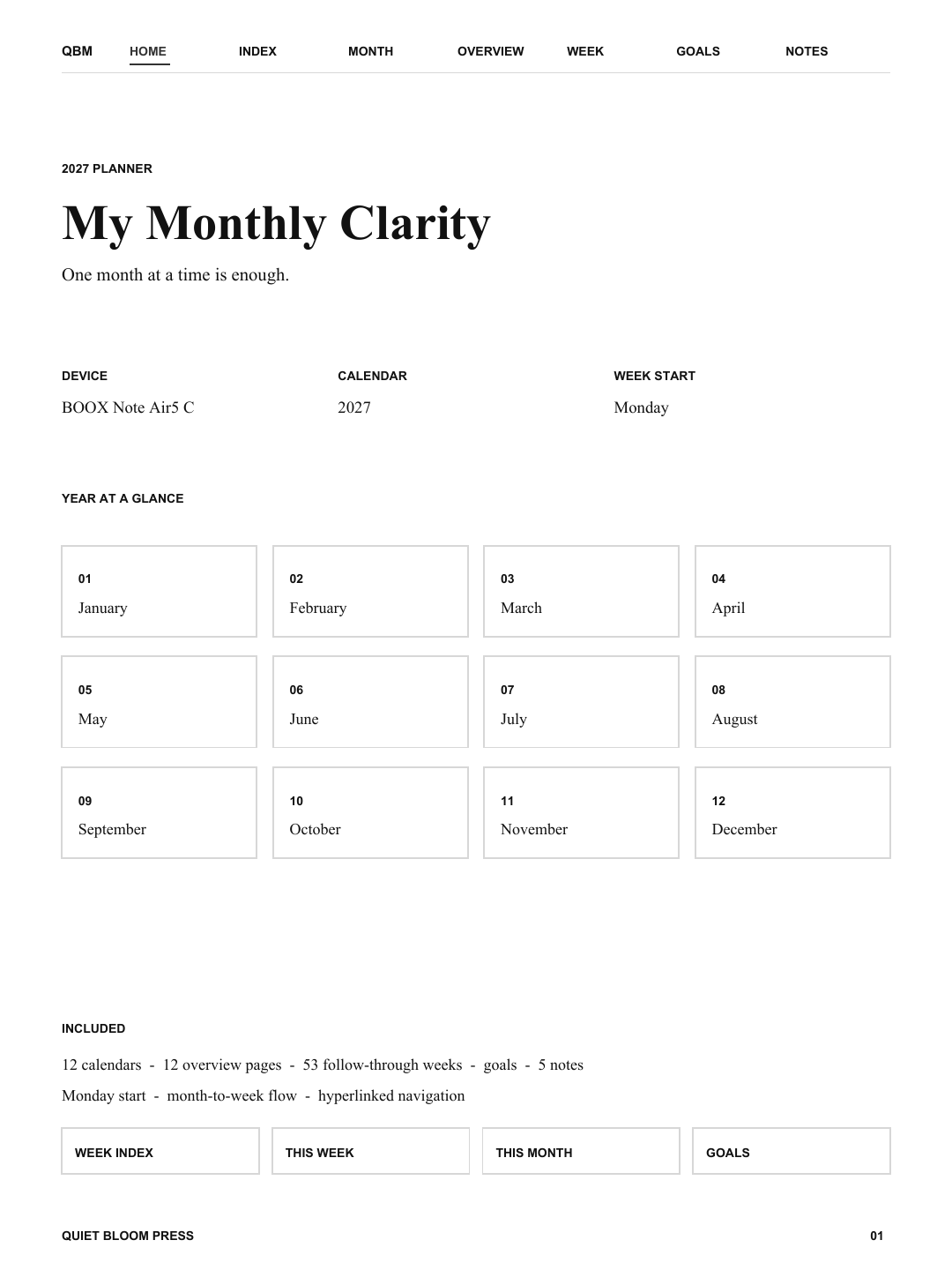 Monthly Clarity page fitted to BOOX Note Air5 C