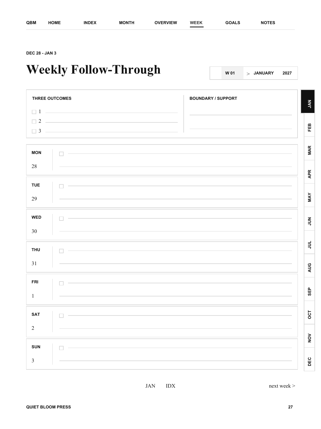Monthly Clarity reMarkable follow-through page